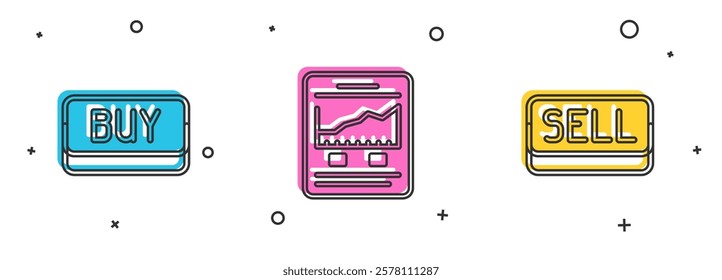 Set Buy button, Website with growth graph and Sell icon. Vector