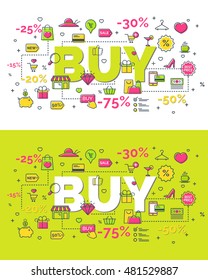 Set of buy concept with modern thin line icons. Creative idea concept. Art style design for business idea, website banner. Vector Illustration