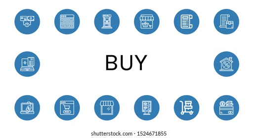 Set of buy icons. Such as Payment method, Price list, Atm, Online shopping, Receipt, Bill, Discount, Shopping cart, Shop, Order, Trolley, Credit card , buy icons