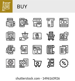 Set of buy icons such as Signage, Bill, Payment, Shop, Atm, Video web, Online shopping, Shopping basket, Shopping cart, Online banking, Secure payment, Online shop, Receipt , buy