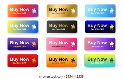 set of Buy Now buttons icon design template. Professional web design, full set of elements. User-friendly design materials. vector