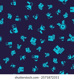 Set Buyer, Stars rating, Megaphone and Item price tag with dollar on seamless pattern. Vector