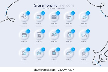 Set of Buying accessory, Chat bubble and Payment line icons for web app. Vegetables, Puzzle, Bid offer icons. Balloon dart, Medical insurance, Card signs. Passport, Web timer, Storage. Vector