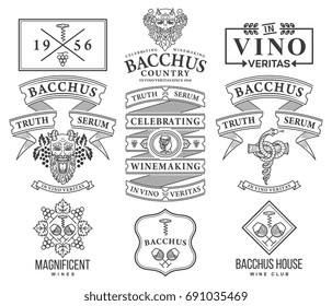 Set C of wine badges and icons for any use black on white