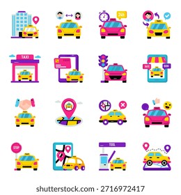 Conjunto de iconos planos de servicio de cabina