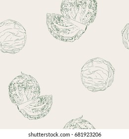 set of cabbage, hand drawn sketch line art, highly detail cabbage. seamless pattern vector.