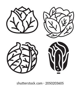 set of Cabbage Icon, line isolated or logo isolated sign symbol vector, outline and stroke style Collection of high-quality vector illustration,
