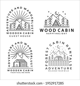 set of cabin or cottage line art logo vector illustration template icon design. bundle collection of cabin or cottage for rentals concept logo design