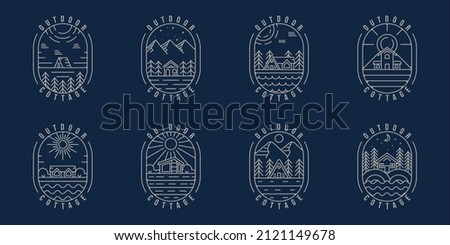 set of cabin or cottage logo line art simple minimalist vector illustration template icon graphic design.bundle collection outdoor adventure emblem for nature concept with badge and typography
