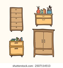 Set of cabinet design, Natural wooden Furniture vector illustration