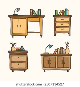 Set of cabinet design, Natural wooden Furniture vector illustration