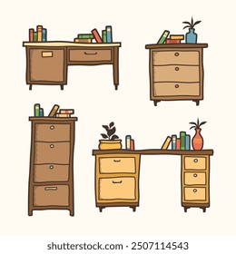 Set of cabinet design, Natural wooden Furniture vector illustration