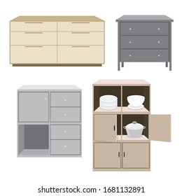 Set of cabinet wood Furniture style isolated object Vector