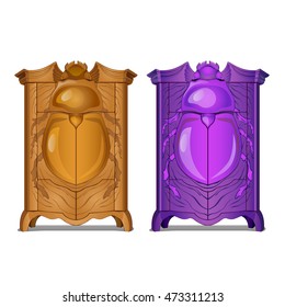 A set of cabinets with carved facade with the image of a beetle. Vector cartoon close-up illustration.
