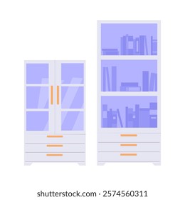 Set of cabinets on an isolated background. Vector collection in a flat style