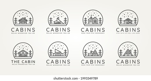 set of cabins minimalist minimalist line art icon logo template vector design illustration. simple modern estate, lodge, hut emblem logo concept