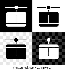 Ajuste el icono del teleférico aislado sobre fondo transparente y negro. Signo funicular.  Vector