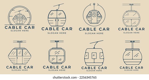 set cable car line art logo icon and symbol, with emblem vector illustration design