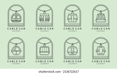 conjunto de imágenes de la línea del logotipo del vehículo de cable icono símbolo del vector diseño de ilustración minimalista, paquete del logotipo del ferrocarril funicular y emblema de la placa