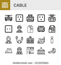 Set of cable icons such as Cable car, Tram, Socket, Tramway, Electrician, Ironed, Flash drive, Data cable, Vga, Iron, Usb, Electric train, Crane, Electric car ,