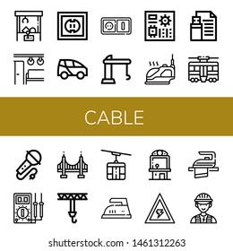 Set Of Cable Icons Such As Claw Machine, Electric Train, Socket, Electric Car, Plug, Crane, Motherboard, Iron, Flash Drive, Tram, Karaoke, Multimeter, Golden Gate, Cable Car , Cable