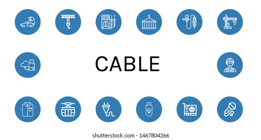 Set Of Cable Icons Such As Electric Car, Crane, Multimeter, Lavalier, Ironed, Cable Car, Plug, Usb, Video Card, Karaoke, Flash Drive, Electrician , Cable