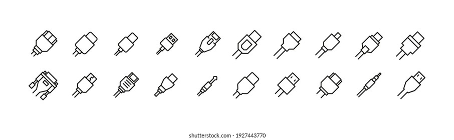 Set of cable line icons. Premium pack of signs in trendy style. Pixel perfect objects for UI, apps and web. 