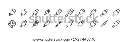 Set of cable line icons. Premium pack of signs in trendy style. Pixel perfect objects for UI, apps and web. 