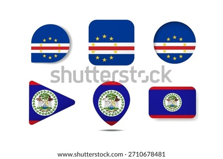 Set of Cabo Verde Flag Icons  in Various Round, Square, and Triangular Shapes