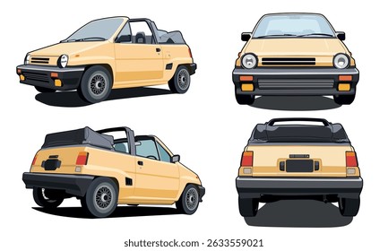 Set of a cabriolet car from several angles vector illustration