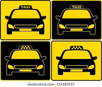 set of cabs silhouette with taxi signs