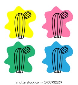 Set of cacti, black contour on colorful paint stains on a white background, without needles. Tattoo, plant, creativity, creative, advertising.