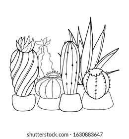 Set of cacti. Coloring. Outline illustration. Vector image.