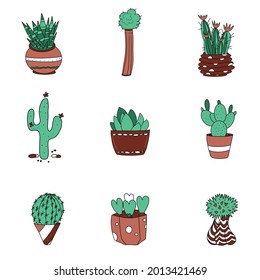 set of cacti, doodles, for decoration, decoration, design
