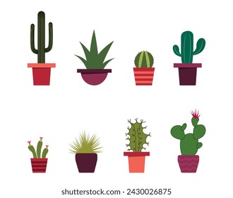 A set of cacti in a flat style. Vector illustration.