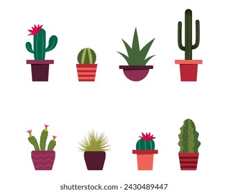 A set of cacti in a flat style. Vector illustration.