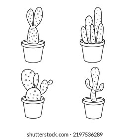 set of cacti hand drawn doodles