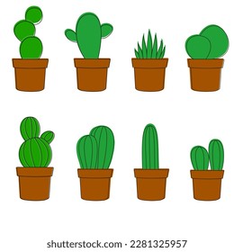 A set of cacti and juicy icons. Icons such as factory, spike, spike, flower, houseplants, decorations and much more are included.