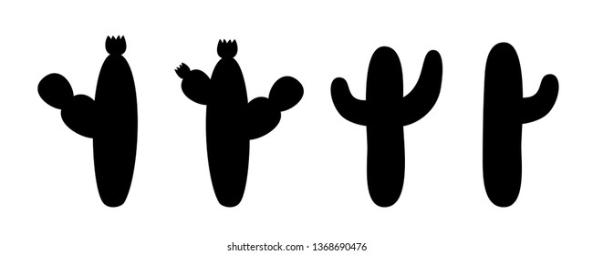 Set of Cacti silhouette vector hand drawn illustration. Print in doodles style isolated on white background