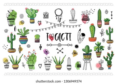Set of cacti . Vector illustration