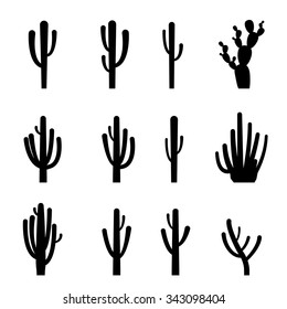 Set of cactus in black silhouette style