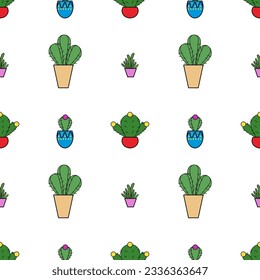 Set cactus cartoon seamless pattern on white background for wallpaper, fabric,clothing,backdrop,texture, wrapping paper, notebook cover ,curtain,pillow case and stationary.