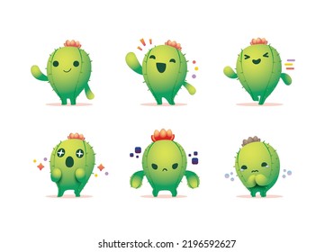 set of Cactus cute character mascot minimal collection