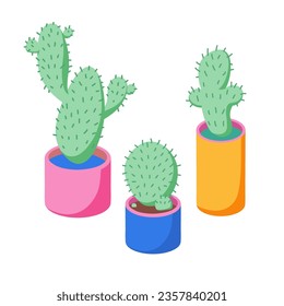 Set cactus flat illustration. Cartoon cactuses isolated on white background.