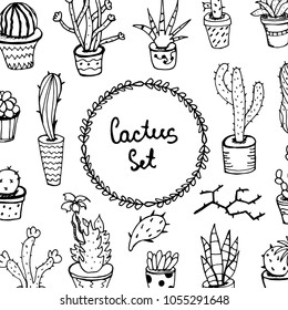 Set of cactus. Hand drawing. Barbed. Flower. For your design. Circuit.