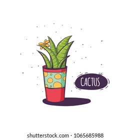 Set of cactus. Hand drawn succulent ornament. Color illustration. A set of cacti - line drawing. Vector illustration of a cactus isolated on a white background. Cute hand drawn vector cactus .