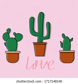 set cactus houseplant elements love