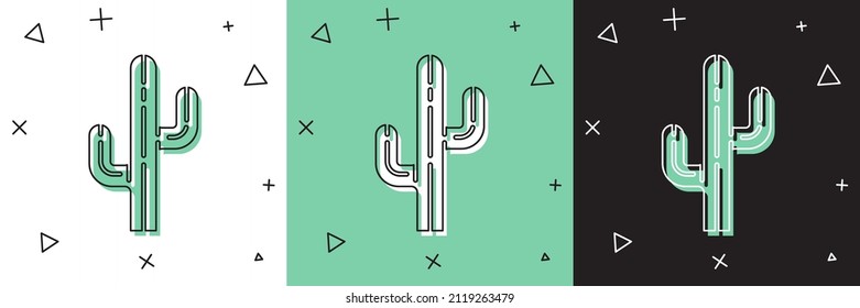 Legen Sie das Kaktus-Symbol einzeln auf weißem und grünem, schwarzem Hintergrund fest.  Vektorgrafik