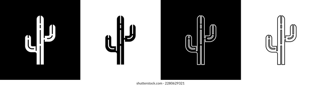 Set Cactus icon isolated on black and white background.  Vector