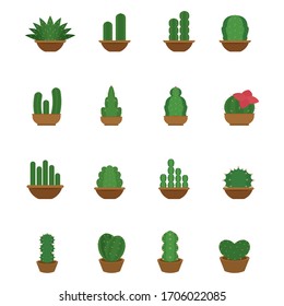Set of cactus iconc in a pot plants - Vector illustration